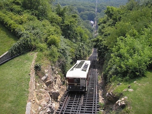 View of Incline Railway said to have steepest section of rail in the world